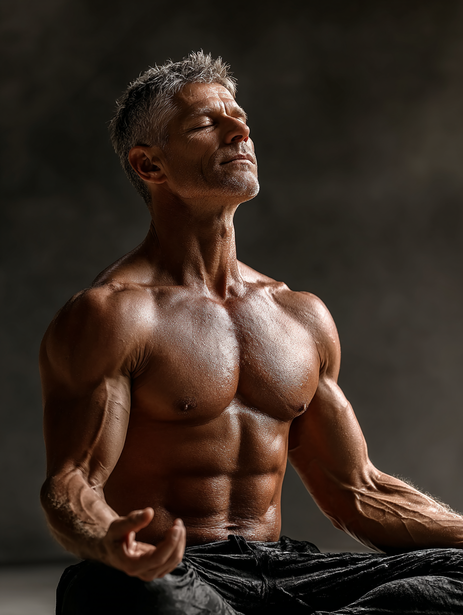 Людина практикує усвідомлене дихання в спокійному приміщенні з природним світлом